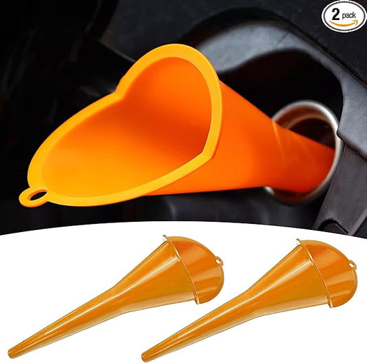 2 PCS Oil Funnel, Automotive Multi-Function Plastic Fuel Funnel with Long Neck, Universal Engine Oil Funnel for Filling Oils Gas Lubricants and Fluids, Car Accessories (2PCS-Orange)
