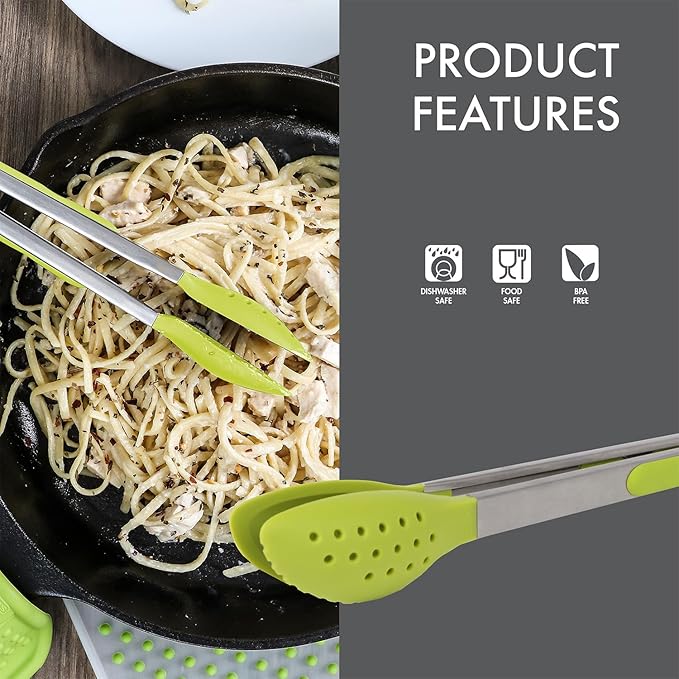 Dexas Spoon & Strain Tongs with Gravity open & Close Operation, 12", Green - Image 4