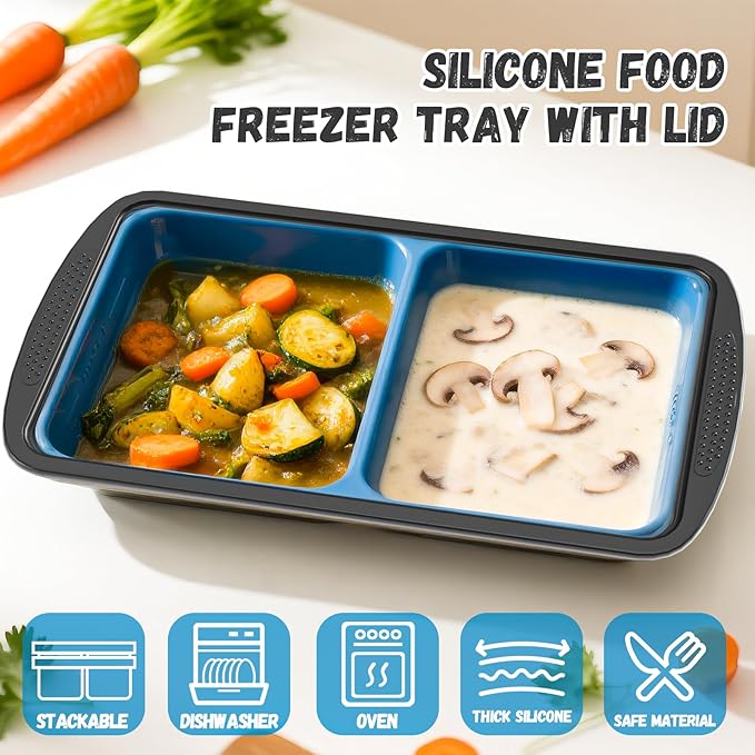 GORCI Silicone Soup Freezer Trays with Lids - 4 Pack, ½ cup, 1 cup, 2 cup and 4 cup - Perfect Portion Control for Broth, Sauce & Meal Prep ，100% Platinum Silicone BPA-Free, Flexible, Dishwasher Safe - Image 5