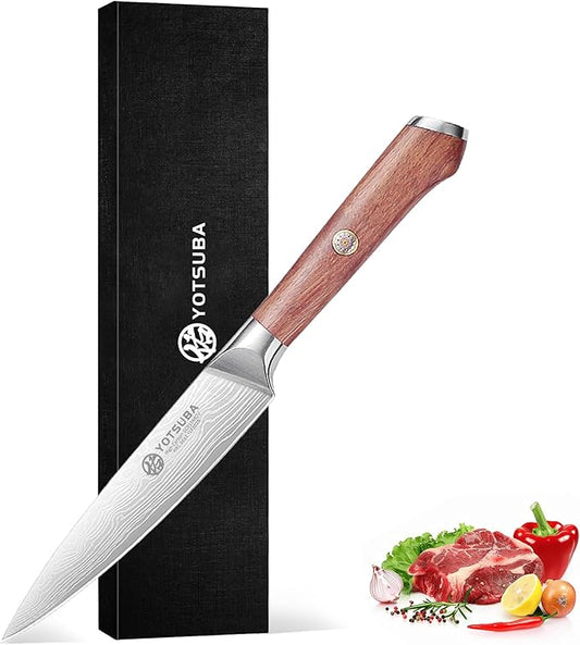 YOTSUBA Japanese Utility Knife, 5 Inch Petty Kitchen Knife, Forged High Carbon German Steel Chef Knives, Paring Knives, Full Tang & Razor Sharp Ergonomic Handle Design with Gift Box