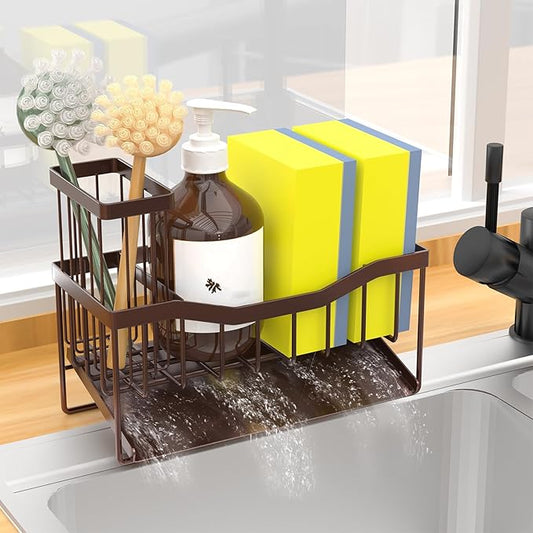 Fssvcd Maifan Sink Caddy Sponge Holder for Kitchen with Brush Holder and Stainless Steel Self Drain Tray, Rustproof Kitchen Sink Organizer for Sponge, Soap Dispenser Storage Accessories by Unknown