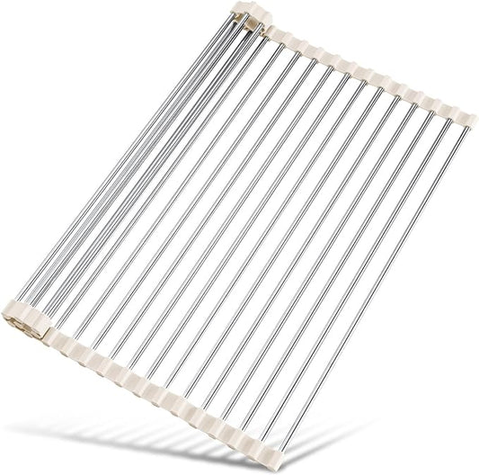 Tomorotec 21" x 15.5" Roll Up Dish Drying Rack Over Sink Drying Rack Sink Cover Kitchen Sink Accessories Gadget Multipurpose Organizer Foldable Stainless Steel Drainer by Tomorotec