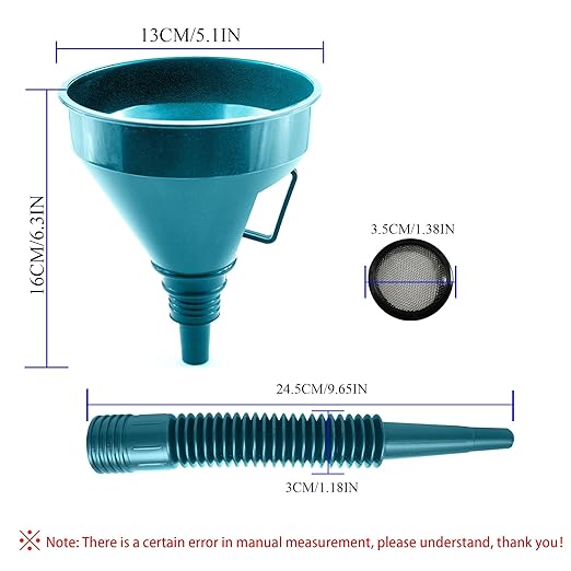 Flex Funnel - Wide Mouth Flexible Funnel with Handle, Automotive Funnels for Engine Oil, Liquid, Diesel, Kerosene,Gasoline (1PACK Blue FUNNELS)