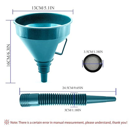 Flex Funnel - Wide Mouth Flexible Funnel with Handle, Automotive Funnels for Engine Oil, Liquid, Diesel, Kerosene,Gasoline (1PACK Blue FUNNELS)