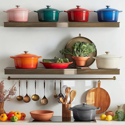 Overmont Enameled Cast Iron Dutch Oven - 5.5QT Pot with Wide Handles Lid Cookbook & Cotton Potholders - Heavy-Duty Pre-Seasoned Cookware Oven Safe to 500°F for Braising, Stews, Roasting, Sourdough Baking - Image 7
