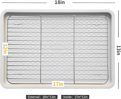 Nonstick Ceramic Baking Sheet With Rack, 2-Pack Half Sheet Pan, Non-Toxic, PTFE & PFOA Free, Warp-Free, Oven Safe 550°F, Dishwasher Safe, Aluminized Steel, Gray Yellow