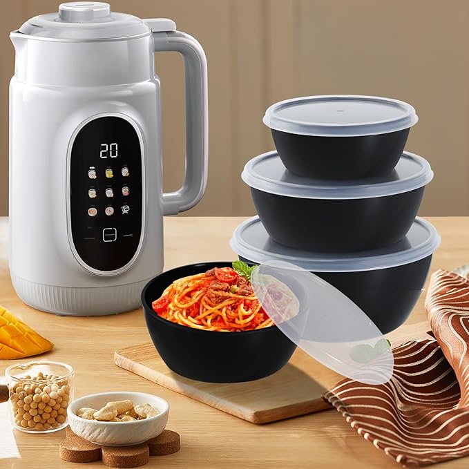 4-Piece Classic Plastic Prep Bowls with Lids, Nesting Plastic Small Mixing Bowl Set for Mixing, Baking, Prepping, Cooking and Serving Food, Microwave and Dishwasher Safe (Black) - Image 5