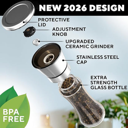Premium Salt and Pepper Grinder Set of 2 - Two Refillable Stainless Steel Sea Salt & Spice Shakers with Adjustable Coarse Mills - Easy Clean Ceramic Grinders w/BONUS Silicone Funnel & Cleaning Brush - Image 6