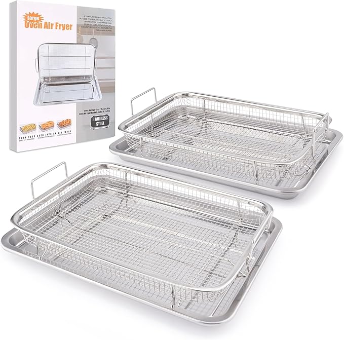 Air Fryer Basket for Oven 18.7"x12.8", 2 Pack Extra Large Air Fryer Basket and Tray Stainless Steel Oven Air Fryer Pan Rack for Cooking Baking and Broiling