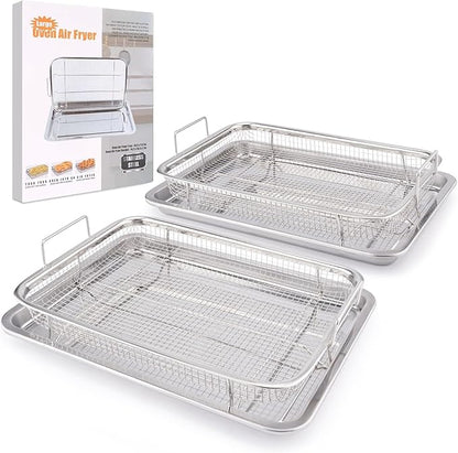 Air Fryer Basket for Oven 18.7"x12.8", 2 Pack Extra Large Air Fryer Basket and Tray Stainless Steel Oven Air Fryer Pan Rack for Cooking Baking and Broiling
