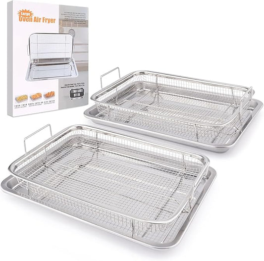 Air Fryer Basket for Oven 18.7"x12.8", 2 Pack Extra Large Air Fryer Basket and Tray Stainless Steel Oven Air Fryer Pan Rack for Cooking Baking and Broiling