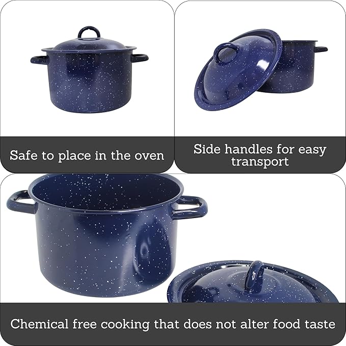 IMUSA USA C20666-1062810W Speckled Enamel Stock Pot with Lid, 4 Quart, Blue - Image 2