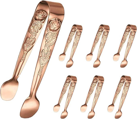 Mini Serving Tongs, 6PCS Small Rose Sugar Cube Tong, Small serving tongs Stainless Steel Ice Tong, 4Inch Rose Gold tongs for Kitchen, Appetizers, Coffee Bar, Salad, Desserts and Charcuterie Board by Sunenlyst