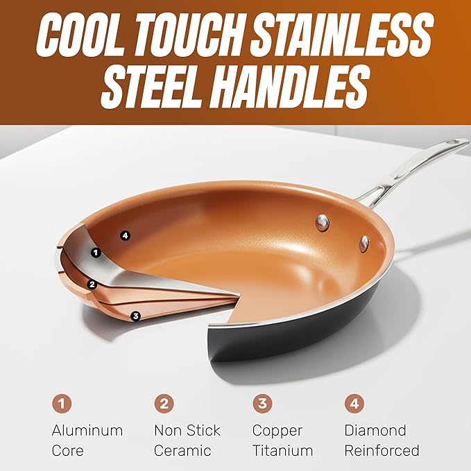 GOTHAM STEEL 15 Pc Ceramic Cookware Set, Ceramic Pots and Pans Set Non Stick with Cooking Utensils and Steamer, Non Toxic PFOA PFOS Free, Premium Stay Cool Handles, Oven & Dishwasher Safe - Image 6