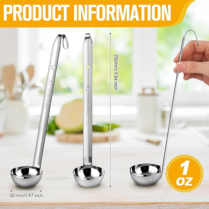 meekoo 1 Pieces Stainless Steel Ladle Soup Handle Ladle with Pouring Rim for Kitchen Cooking Soup Sauce (1 oz) - Image 2