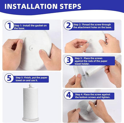 Natural Marble Paper Towel Holder for Kitchen Countertop - 2.6 lbs (1.2kg) Heavy Duty Weighted Base for One-Handed Tearing - Fits Jumbo Rolls - Elegant Modern Design with Ball Top - White & Grey