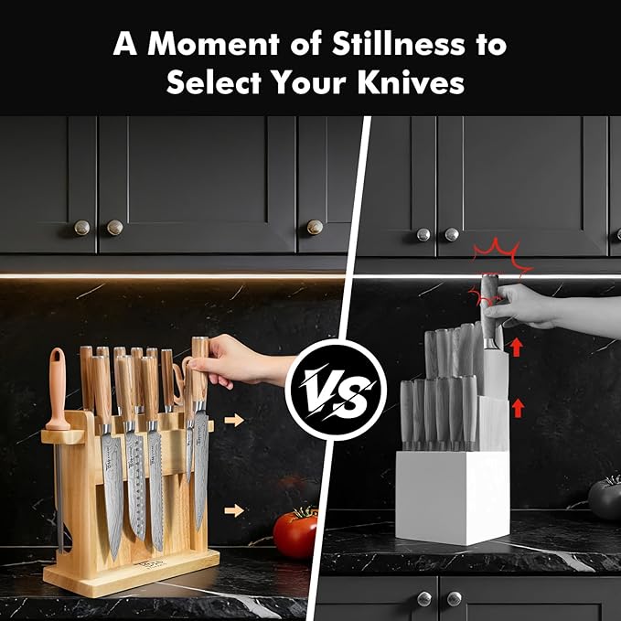 SYOKAMI 2026 Upgrade Knife Set 14 Japanese Style Kitchen Knife Set with Torii-Style Magnetic Block, Razor-Sharp High Carbon Stainless Steel Knives Set for Kitchen with Anti-Slip Handle, Gift for Mom