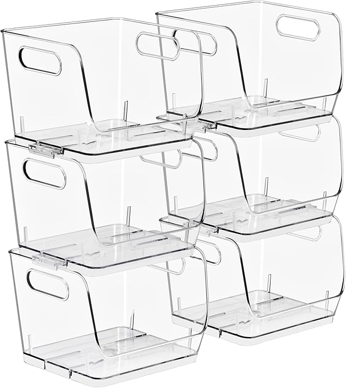Sorbus Stackable Storage Bins Open Front, Clear Stackable Storage Bins, Pantry Bins for Storage and Organization, Acrylic Stackable Bins for Kitchen, Clear Pantry Organizer Bins (Small Square 6 Pack) by Sorbus