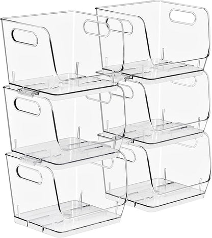 Sorbus Stackable Storage Bins Open Front, Clear Stackable Storage Bins, Pantry Bins for Storage and Organization, Acrylic Stackable Bins for Kitchen, Clear Pantry Organizer Bins (Small Square 6 Pack) by Sorbus