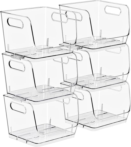Sorbus Stackable Storage Bins Open Front, Clear Stackable Storage Bins, Pantry Bins for Storage and Organization, Acrylic Stackable Bins for Kitchen, Clear Pantry Organizer Bins (Small Square 6 Pack) by Sorbus
