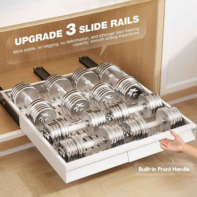 Seinloes 2 Pack Pull Out Cabinet Organizer With Raising Pad for Framed Cabinets,Expandable Width (13"-21") and Depth (17"-24"),3 Slide Rails Slide Out Drawers with Handle,No-Drill Roll Out Shelf,White - Image 6
