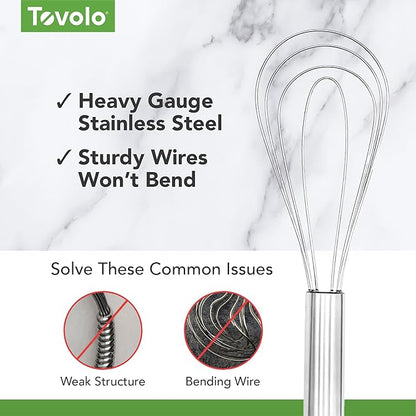Tovolo Flat Whisk Stainless Steel 10” Gravy Whisk for Sauces Roux Batters, Large Kitchen Classic Dishwasher Safe Flat Bottom Whisker for Cooking Blending Mixing Stirring Whipping Beating Whisking - Image 4
