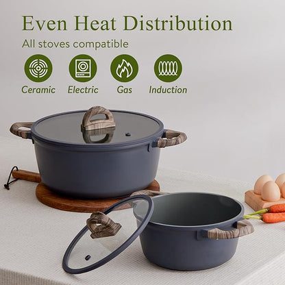 22Pcs Pots and Pans Set Non Stick Non-Toxic Ceramic Cookware Sets Nonstick Kitchen Pot and Pan Set With Lid Gray Granite Induction Compatible with Glass Lids 10" Griddles Frying Pan PFOA/PFOS-Free - Image 6