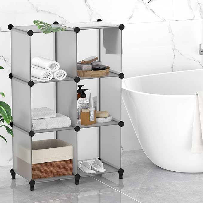 HOMIDEC 6 Light Grey Cube Storage Organizer, Modular Storage Shelf with Hammer, Cube Storage Bin Cabinet Closet Bookshelf for Living Room, Bedroom, Office, Each Cubes Size 11.8 x 11.8 inch - Image 8