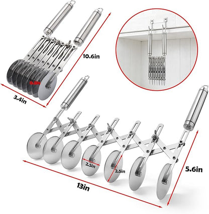 Juome 7 Wheel Pastry Cutter with Handle, Multi-Round Wheel Pasta Dough Cutter Roller Stainless Steel Pizza Slicer Accordion Pastry Knife Divider Tool - Image 3