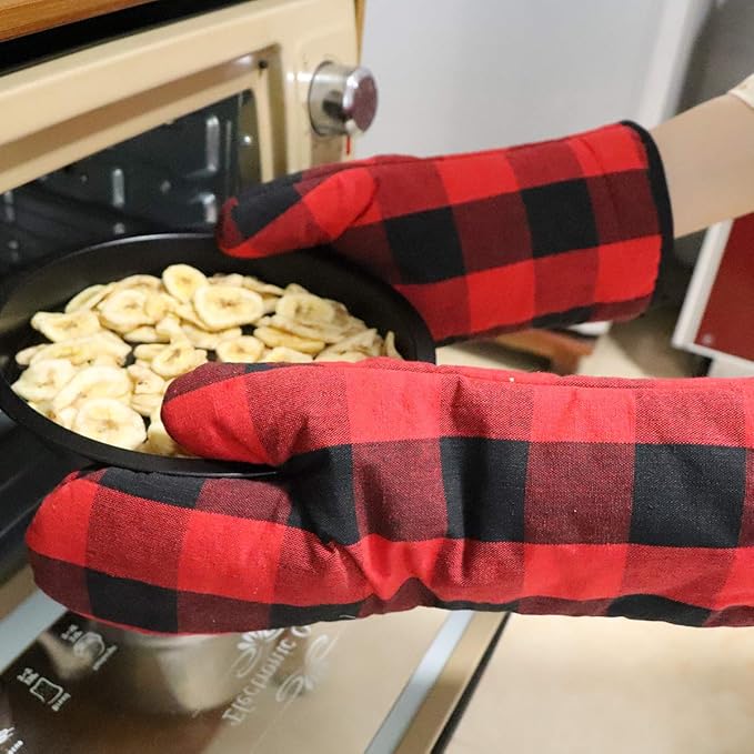 Oven Mitts and Potholders BBQ Gloves-Oven Mitts and Pot Holders with Recycled Infill Silicone Non-Slip Cooking Gloves for Cooking Baking Grilling (4-Piece Set) (Black/Red) - Image 3