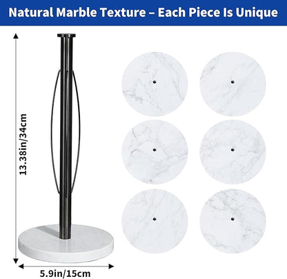 YIGII Heavy Marble Base Paper Towel Holder – Countertop Paper Roll Holder for Kitchen or Bathroom, Non-Slip Weighted Design, Fits Standard Paper Towels, White Marble & Gunmetal Black