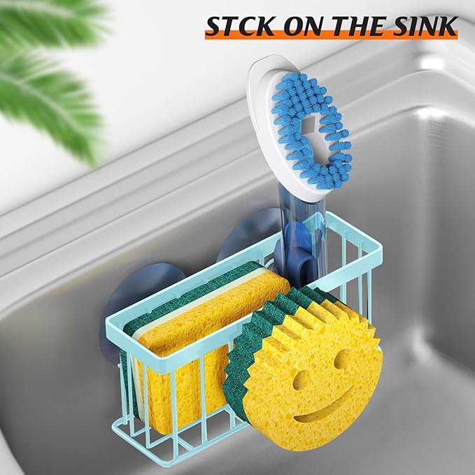 MURLONG Sponge Holder Smiley Face,Sink Caddy for Kitchen Sink,Sponge Holder with 2 PCS Suction Cups/1 PCS Adhesive Strips,Designed for Sponge,Soap,Dish Brush,Scrubber-Blue - Image 5