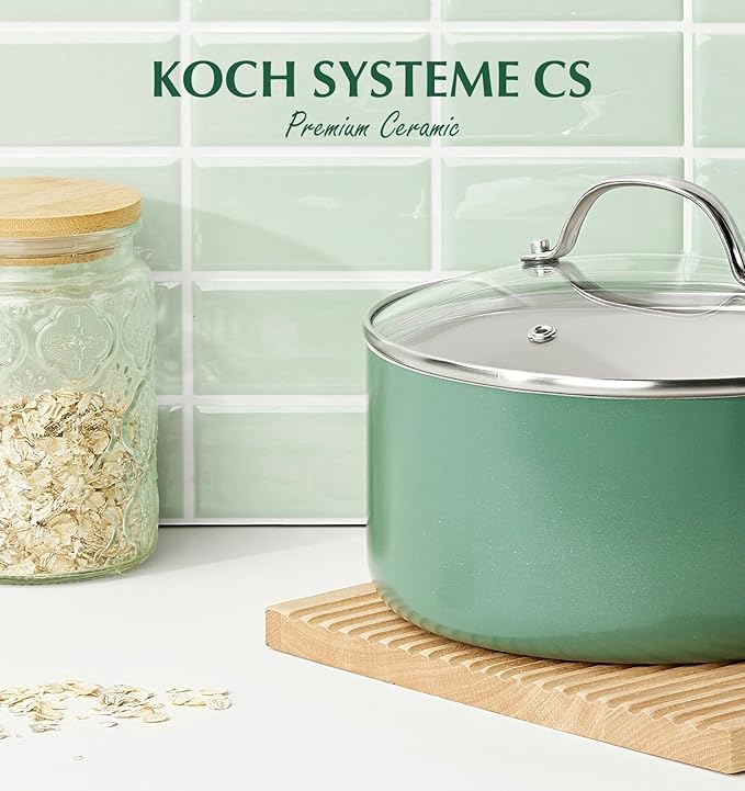 KOCH SYSTEME CS Nonstick Sauce Pan with Lid 1QT, 2QT & 3QT, Ceramic Saucepan Set 6Pcs, Non-Toxic Saucepan Set, Cooking Pots Set, Oven Safe & Induction Compatible, Green - Image 9