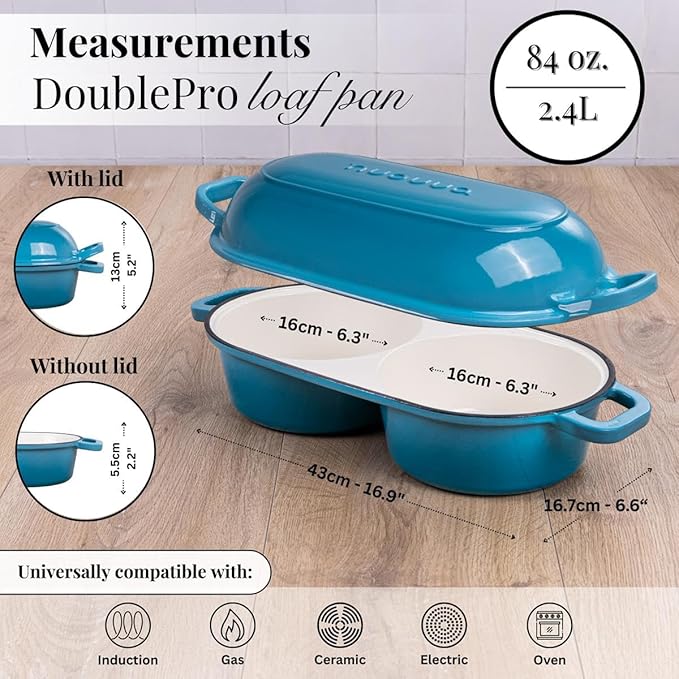 Dutch Oven For Sourdough Bread Baking – Enamelled Cast Iron Bread Loaf Pot – 500°F Oven Safe Non Stick Bread Pot – Double Round Loaf Space, 16.5cm Diameter, Light Blue, – by Nuovva - Image 2