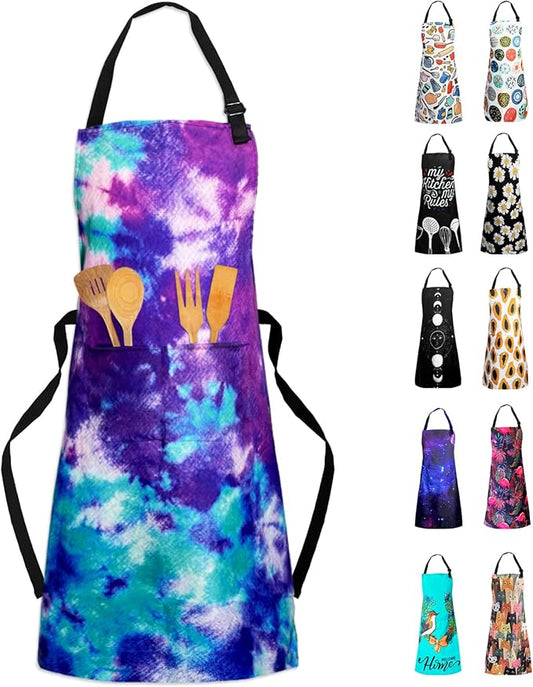 Adjustable Waterproof Apron Bib Apron with 2 Pockets Cooking Kitchen Aprons for Women Men Chef