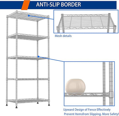 REGILLER 5-Wire Shelving Metal Storage Rack Adjustable Shelves,Standing Storage Shelf Units for Laundry Bathroom Kitchen Pantry Closet(Silver,11.8" D x 21.2" W x 53.5" H) - Image 5