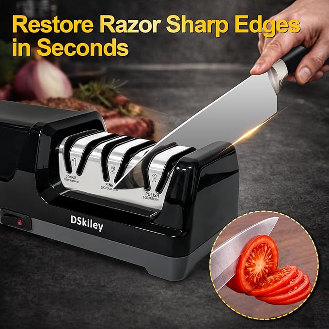Electric Knife Sharpener for Kitchen – Professional 3-Stage 100% Diamond System with 20° Precision Angle, Fast Sharpening to Restore & Polish Chef Knives (Silver) - Image 2