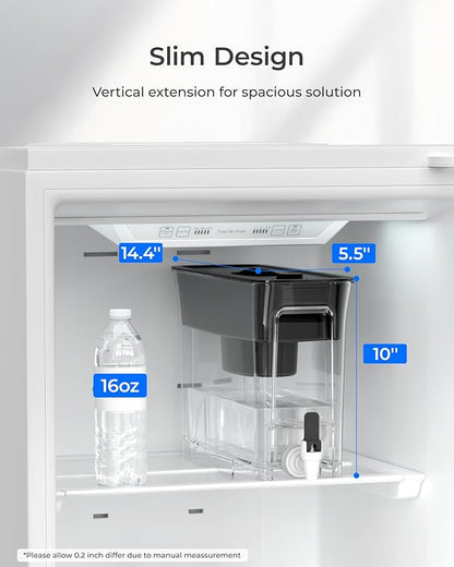 Waterdrop 35-Cup Slim Water Filter Dispenser, Large Capacity, 200-Gallon Long-Life, Faster Filtration, Reduces Chlorine, PFOA/PFOS and More, BPA Free, Black (with 1 Filter) - Image 2