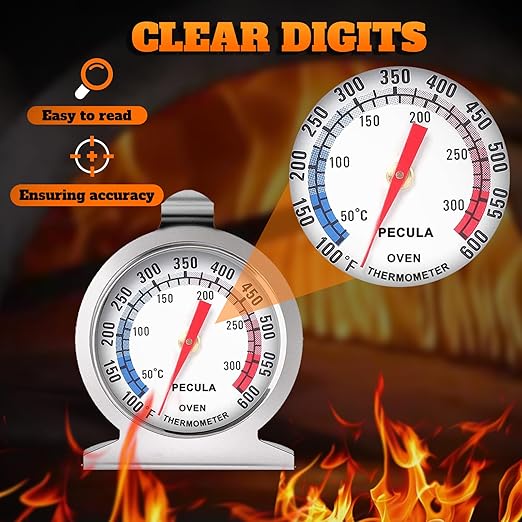 Stainless Steel Oven Thermometer 50-300°C/100-600°F, Analog Instant Read, Battery-Free Kitchen Cooking Thermometer, Hook & Stand Design Food Thermometer for Oven, Grill, Smoker, Fryer - Image 4