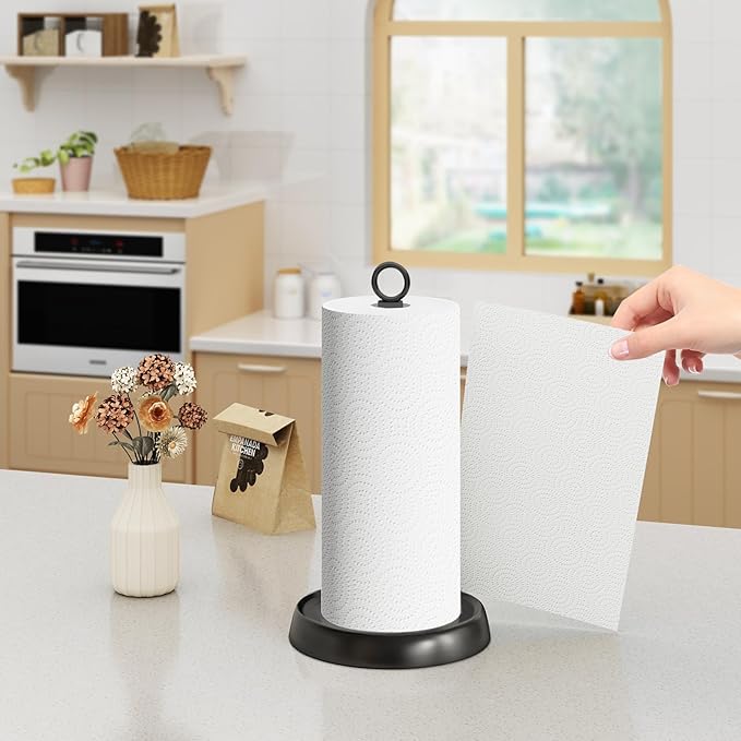 Paper Towel Holder Countertop, Stainless Steel, Weighted Base, Anti-Slip, Black Paper Towel Holder Stand for Kitchen Bathroom Farmhouse Essentials Decor Accessories - Image 6