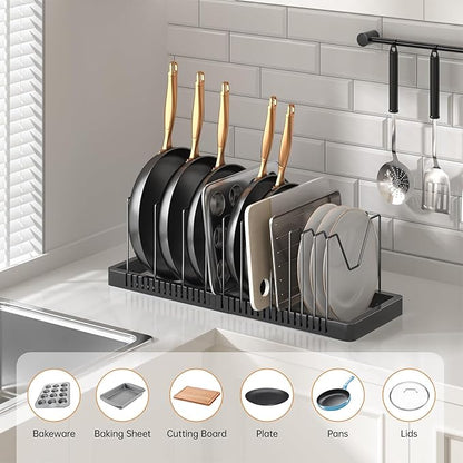 PanPanPal Pots and Pans Organizer under Cabinet, Expandable Pot Lid Organizer Holder with 12 Adjustable Compartment, Pan Organizers inside Cabinet for Lids, Bakeware, Kitchen Storage Pot Rack, Black - Image 3