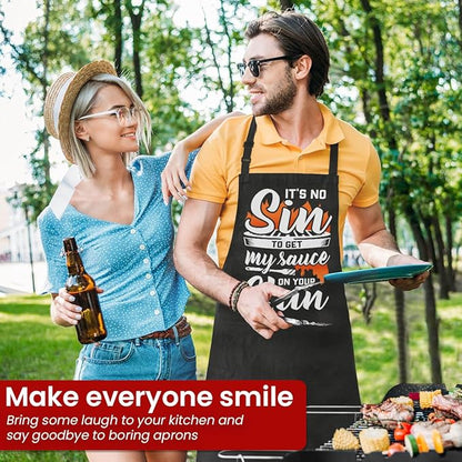 SANDJEST Funny Mens Aprons with Pockets for BBQ Grilling Cooking Grandpa Husband Apron for Birthday Christmas Father's Day