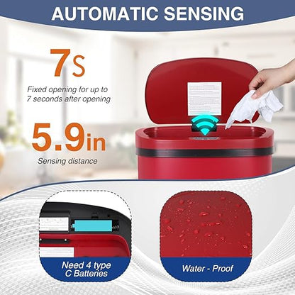 PayLessHere | 13 Gallon Stainless Steel Trash Can | Red | Automatic Touchless Lid with Motion Sensor | Kitchen Garbage Can with Waterproof Design | for Home, Office, Bathroom | Pack of 1 - Image 4