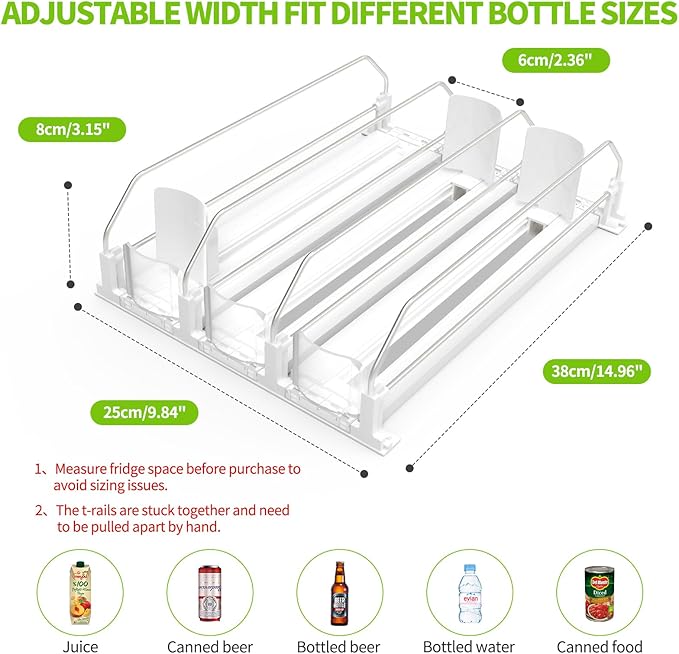 Drink Organizer for Fridge, Soda Can Dispenser for Refrigerator, Automatic Drink Dispenser for Fridge Holds up to 15 Cans, 3 Row - Image 4