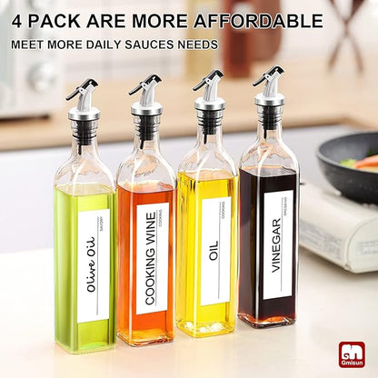 gmisun Olive Oil Dispenser for Kitchen, 4 Pack 17 fl oz Glass Oil Dispensers Bottle, Cooking Soy Sauce Bottle Container Cruet with Plastic Pourer Spout, Funnel and Labels, Clear - Image 7