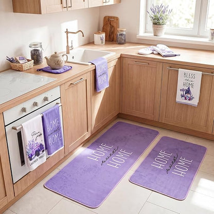 Fourluoo 10 Pcs Lavender Kitchen Decor Set Lavender Kitchen Towels Rugs Oven Mitts and Pot Holders for Cooking Baking Grilling Women Mom Gift