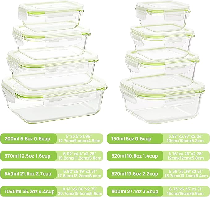Vtopmart 8 Pack Glass Food Storage Containers with Lids (Grass Green) - Image 2