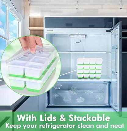 Large Ice Cube Trays with Lid, Jrisbo 2 Pack Stackable Silicone Ice Cube Molds for Freezer, Easy Release 16 Big Square Ice Trays for Whisky Cocktails - Image 4