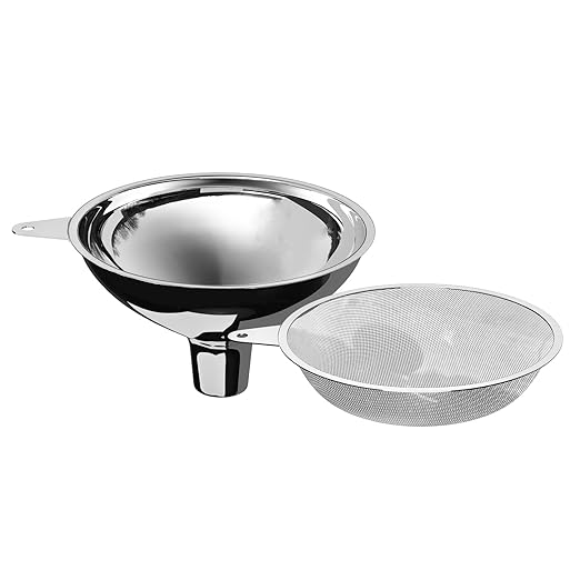 serinar Stainless Steel Large Funnel with Filter (5.7 in. X 1 in. Mouth) with 50 mesh Stainless Steel Food Filter, Metal Funnel for Bottle Filling, Food Funnel for Oil, Juice, Coffee, Honey, Milk by serinar