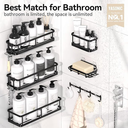 YASONIC Shower Caddy Adhesive, 100% Rustproof Shower Organizer with Soap Holder, 6 Pack Large Capacity shower Shelves for Inside Shower, No Drilling Bathroom Organizers and Storage for Home Decor - Image 7